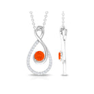 Natural Fire Opal Infinity Pendant Necklace with Diamond Fire Opal - ( AAA ) - Quality - Rosec Jewels