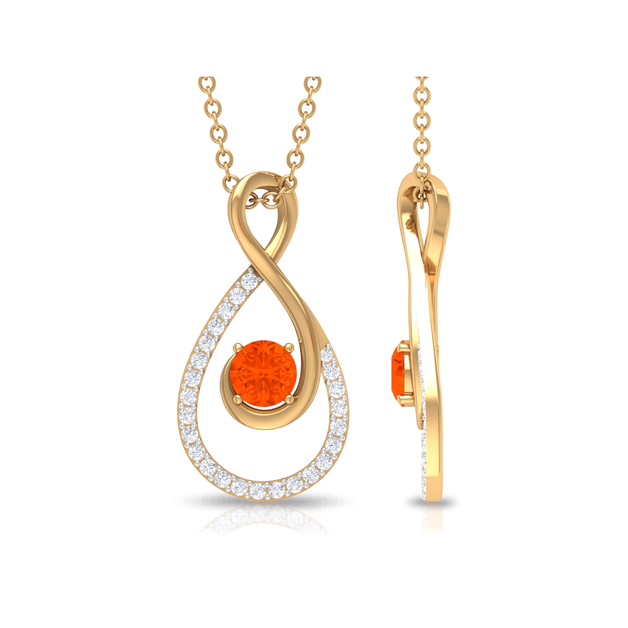 Natural Fire Opal Infinity Pendant Necklace with Diamond Fire Opal - ( AAA ) - Quality - Rosec Jewels