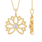 Natural Diamond Gold Lotus Floral Pendant Necklace in Bezel Setting Diamond - ( HI-SI ) - Color and Clarity - Rosec Jewels