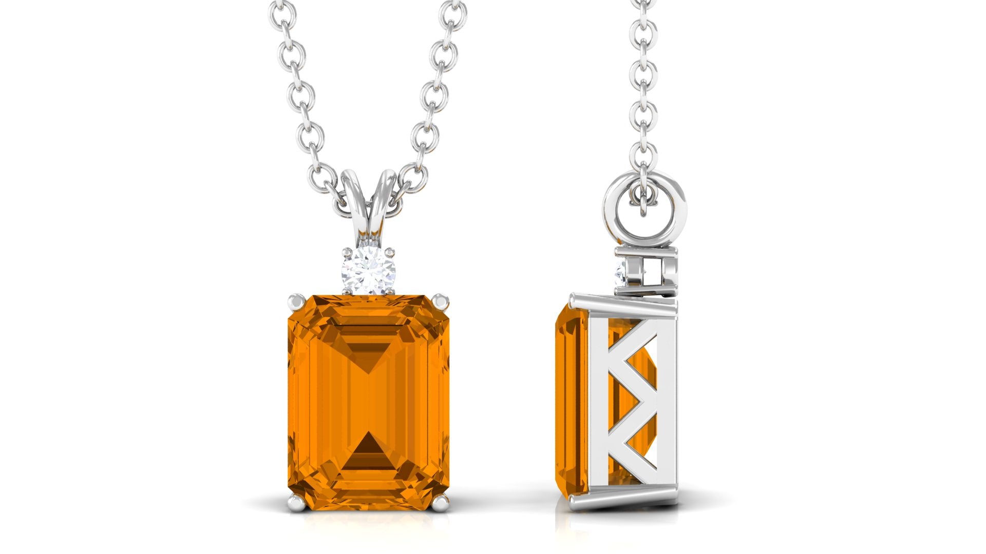 Minimal Solitaire Citrine Pendant Necklace with Rabbit Ear Bail Citrine - ( AAA ) - Quality - Rosec Jewels