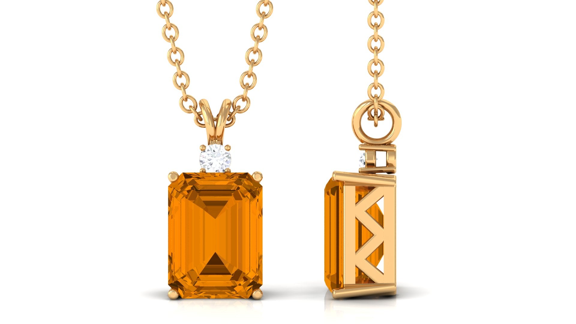 Minimal Solitaire Citrine Pendant Necklace with Rabbit Ear Bail Citrine - ( AAA ) - Quality - Rosec Jewels