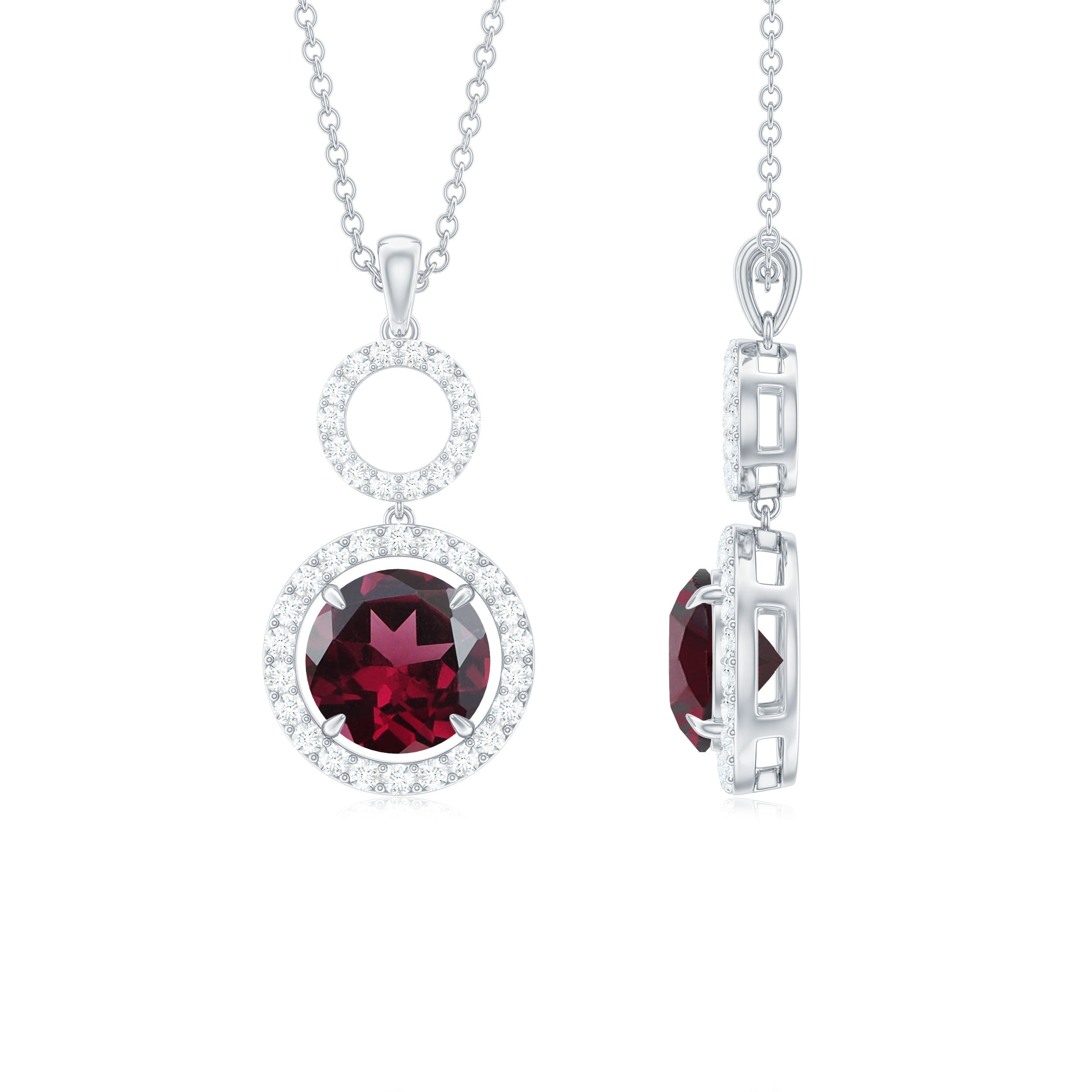 3 CT Natural Rhodolite Dangle Necklace with Diamond Accent Rhodolite - ( AAA ) - Quality - Rosec Jewels