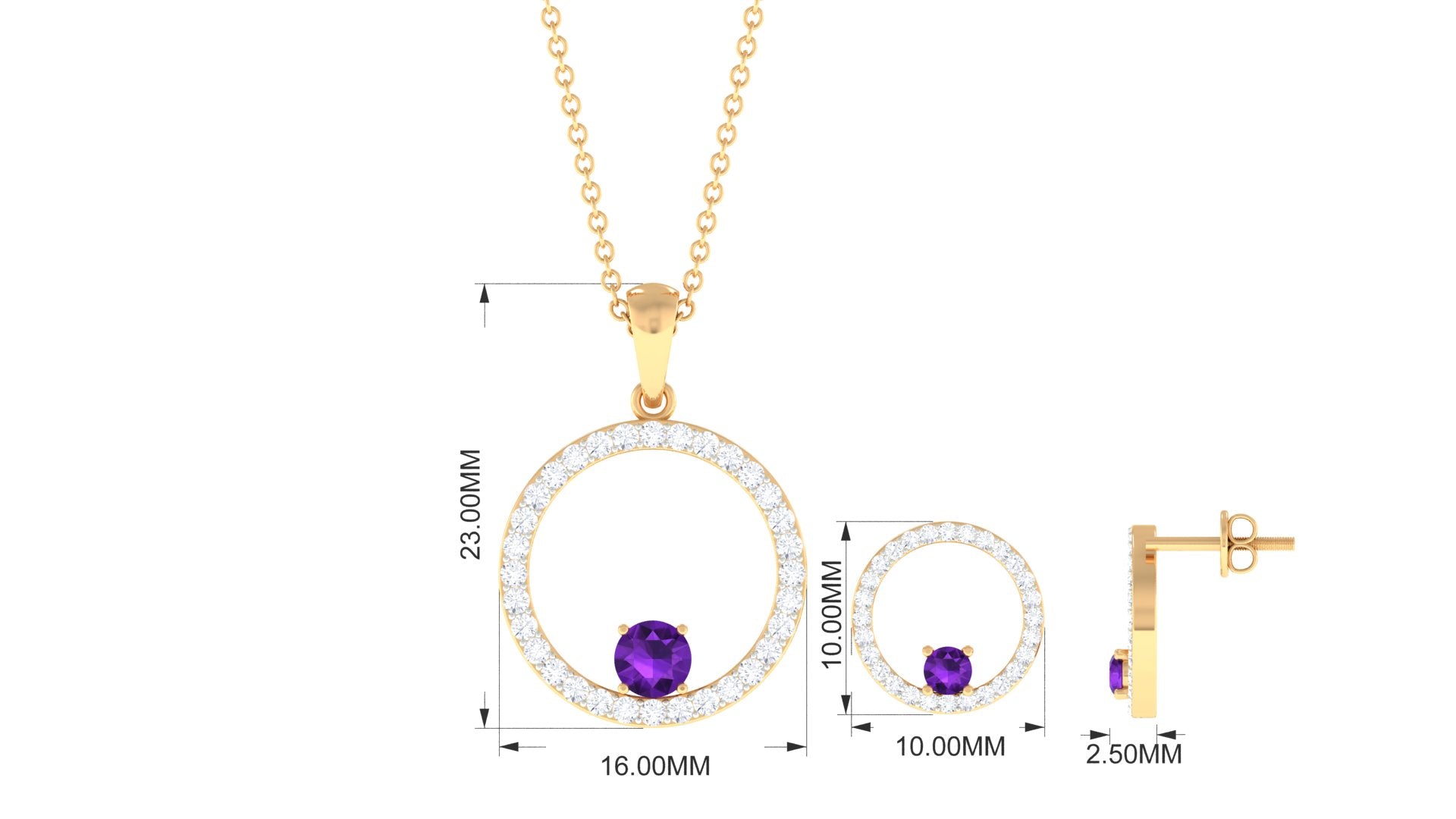 Real Amethyst and Moissanite Eternity Pendant Earrings Set Amethyst - ( AAA ) - Quality - Rosec Jewels