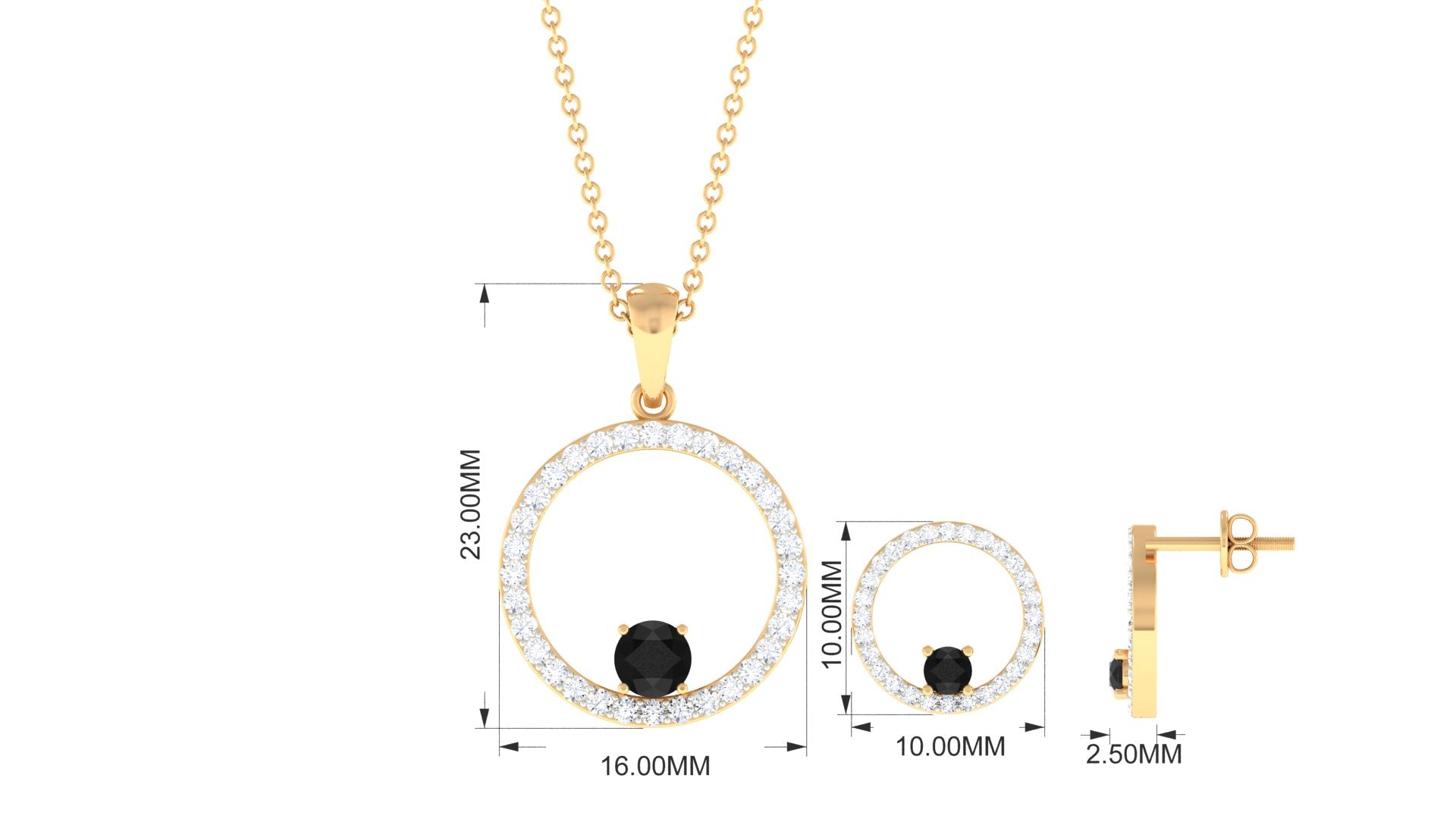 1 CT Black Onyx and Moissanite Open Circle Pendant and Earrings Black Onyx - ( AAA ) - Quality - Rosec Jewels