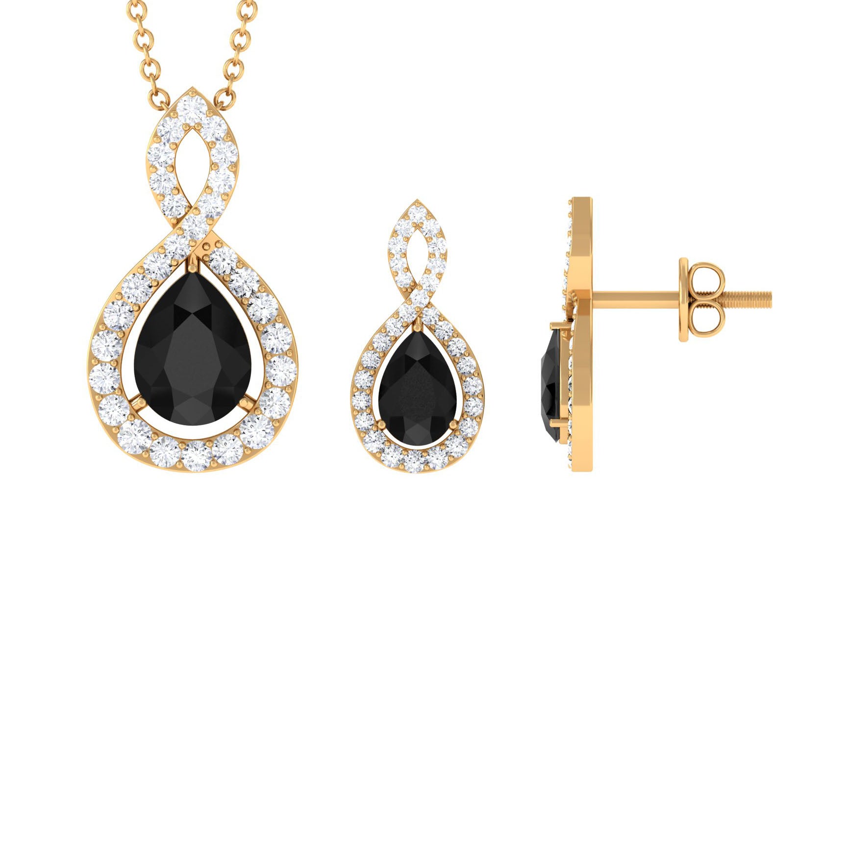 Real Black Onyx Infinity Jewelry Set with Moissanite Black Onyx - ( AAA ) - Quality - Rosec Jewels