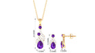 Real Amethyst and Diamond Bridal Dangle Pendant Earrings Set Amethyst - ( AAA ) - Quality - Rosec Jewels