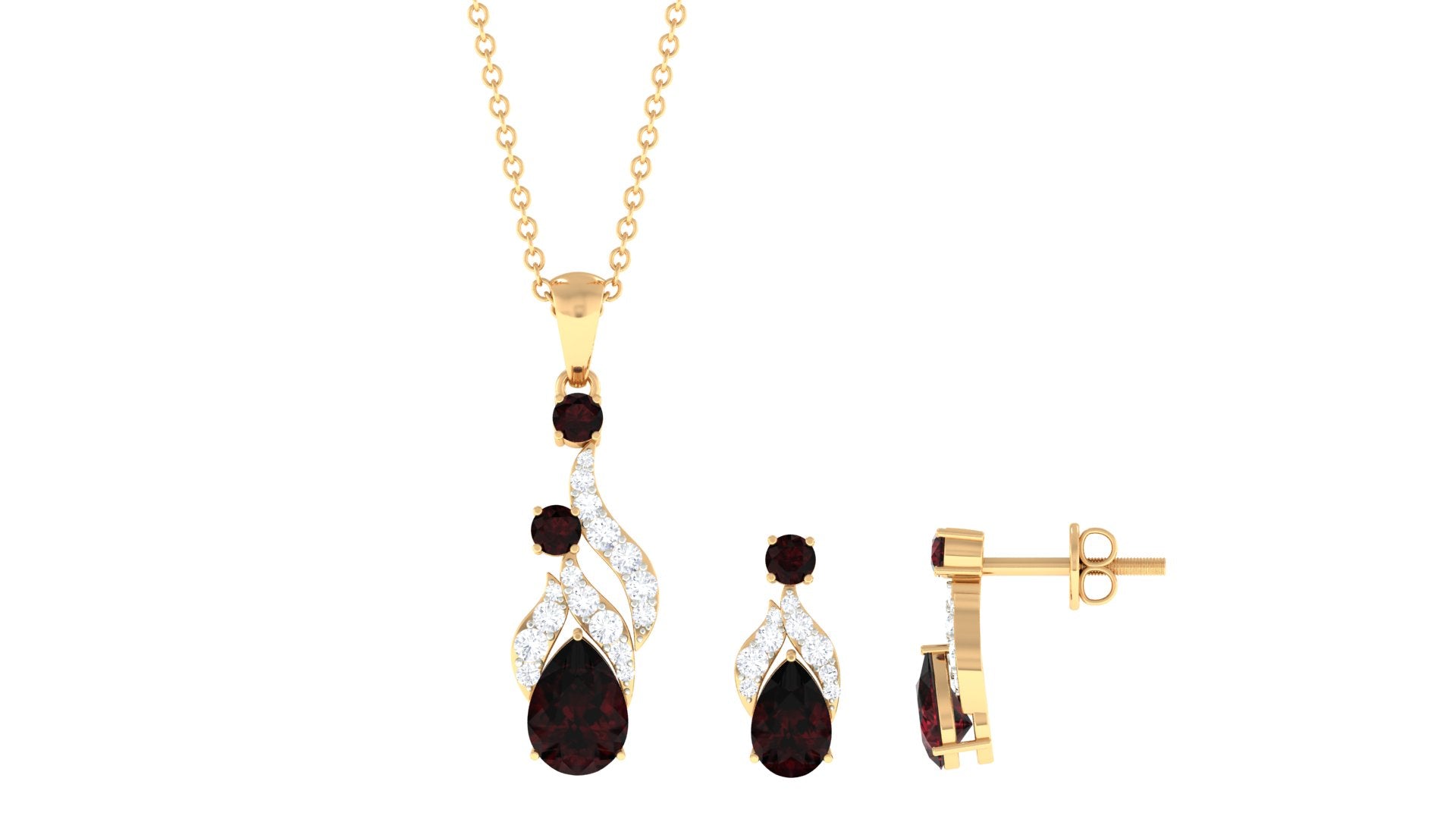 Pear and Round Shape Garnet and Diamond Dangle Jewelry Set Garnet - ( AAA ) - Quality - Rosec Jewels