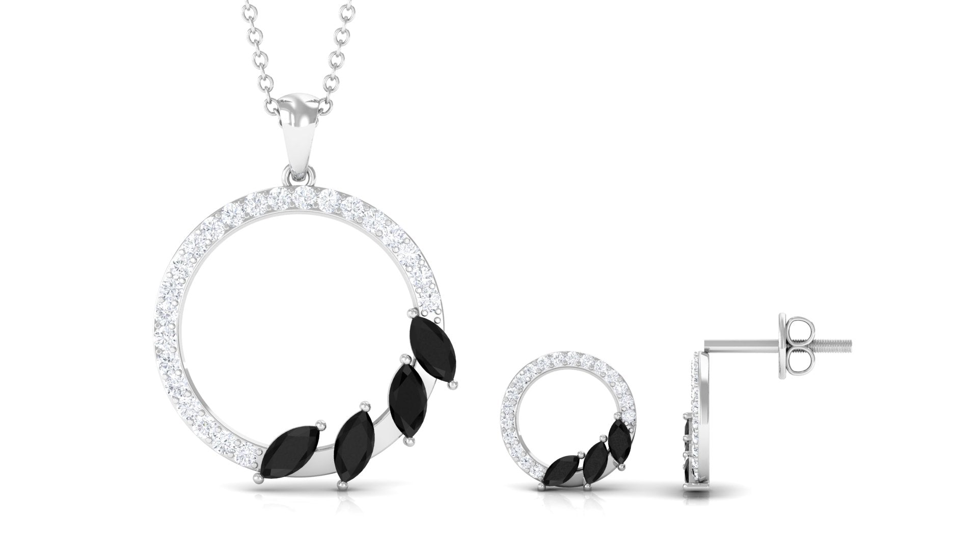 Marquise Cut Black Onyx and Diamond Eternity Jewelry Set Black Onyx - ( AAA ) - Quality - Rosec Jewels