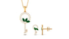 Marquise Cut Emerald and Diamond Key Pendant and Earrings Emerald - ( AAA ) - Quality - Rosec Jewels