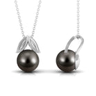 Black Tahitian Pearl Solitaire Pendant with Gold Leaf Tahitian pearl - ( AAA ) - Quality - Rosec Jewels