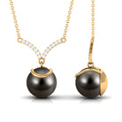 Tahitian Pearl Drop and Diamond Chevron Necklace Tahitian pearl - ( AAA ) - Quality - Rosec Jewels