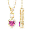 Heart Shape Pink Tourmaline and Diamond Infinity Dangle Pendant Pink Tourmaline - ( AAA ) - Quality - Rosec Jewels