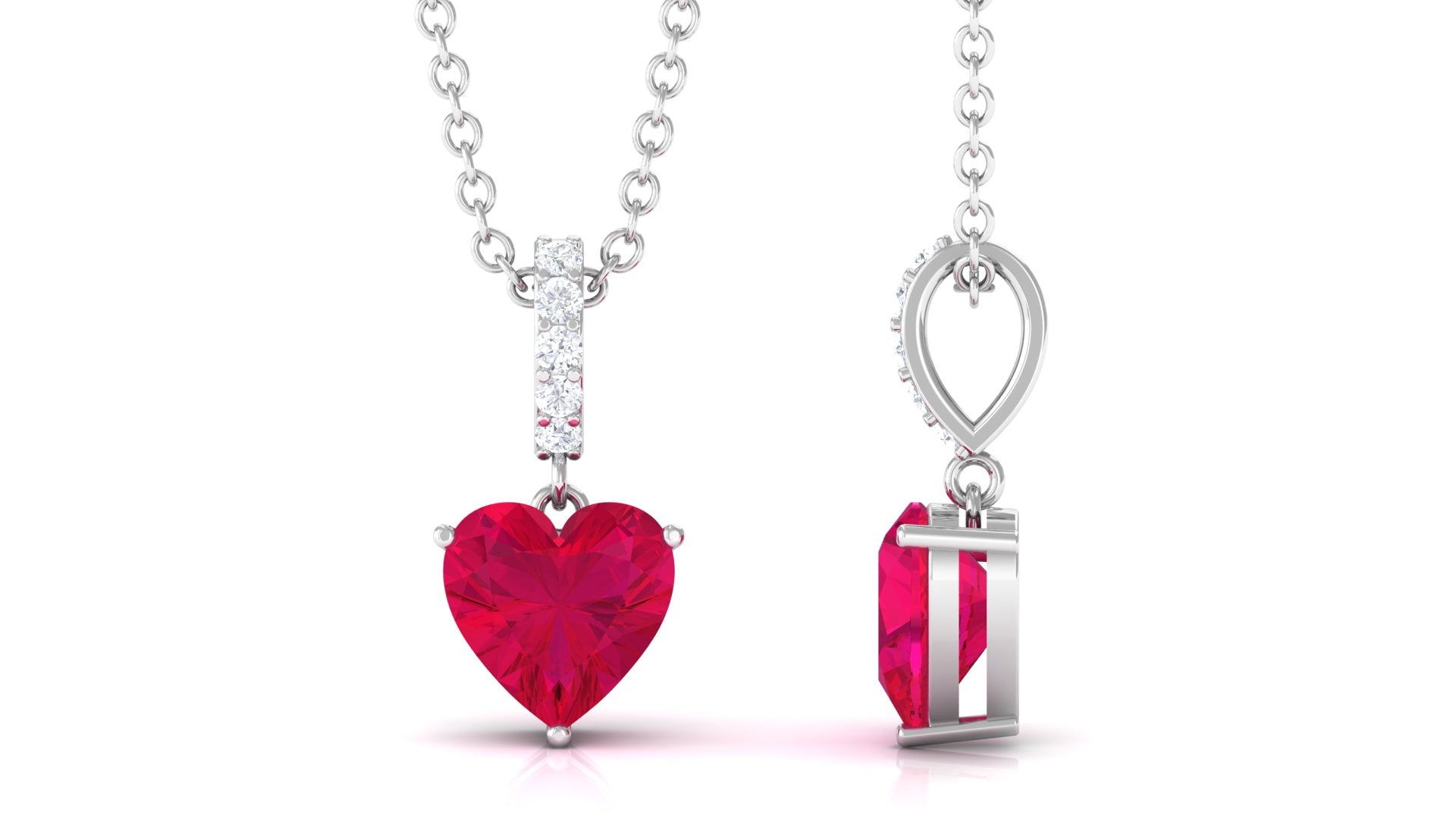 Heart Shape Ruby Solitaire Pendant with Diamond Accent Bail Ruby - ( AAA ) - Quality - Rosec Jewels