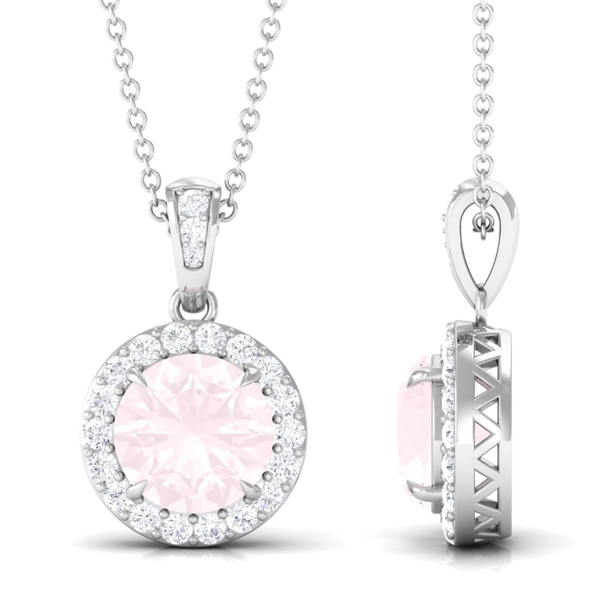 Minimal Rose Quartz and Diamond Pendant Rose Quartz - ( AAA ) - Quality - Rosec Jewels