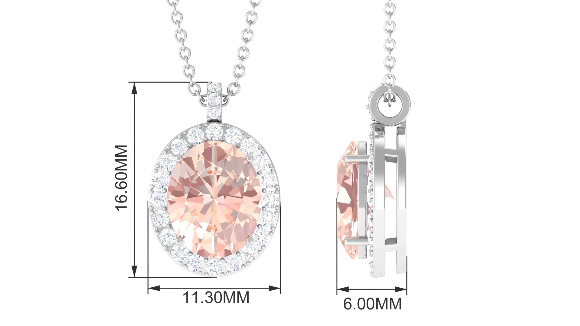 Oval Morganite Pendant Necklace With Diamond Accent Morganite - ( AAA ) - Quality - Rosec Jewels