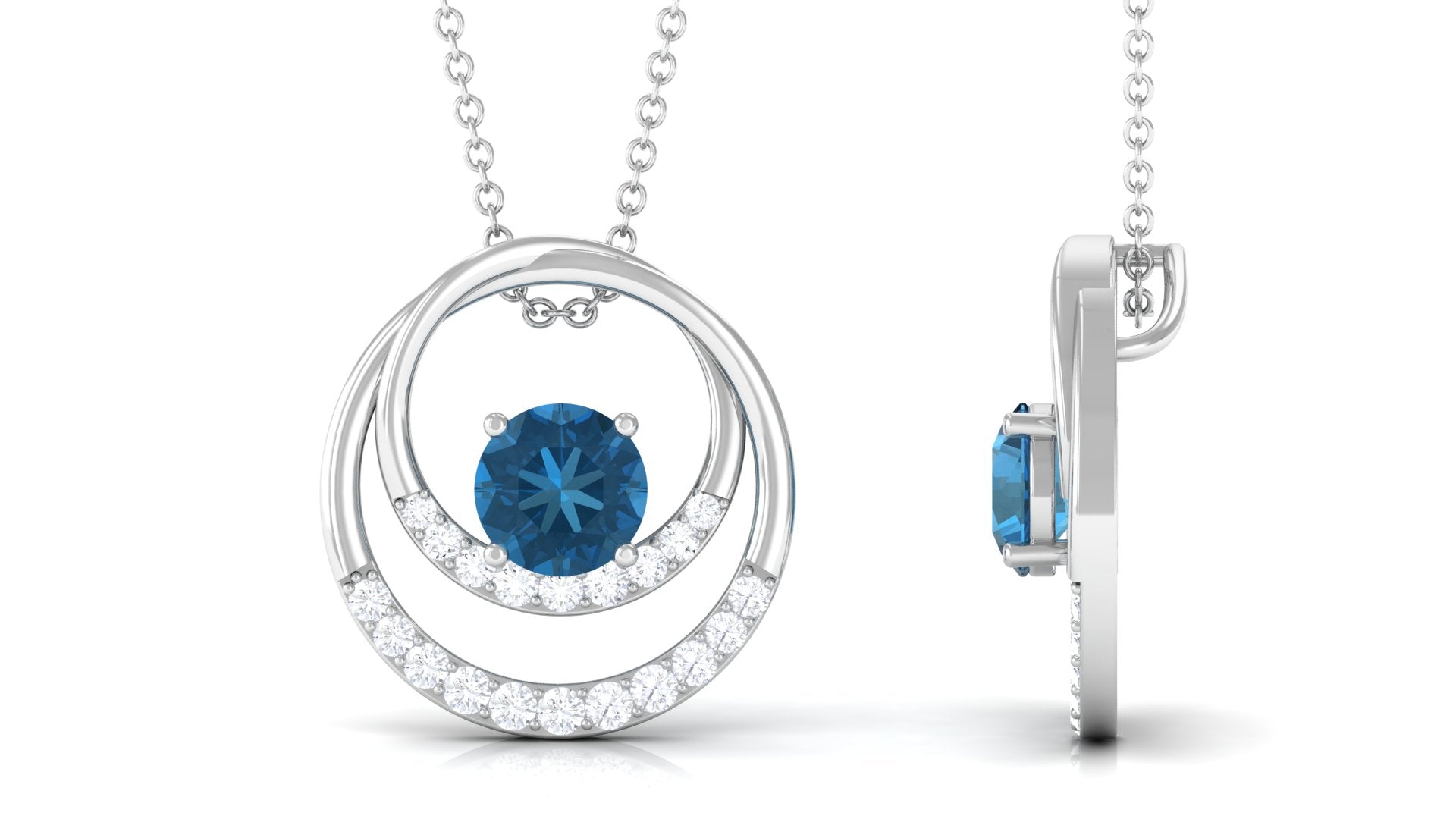 Real London Blue Topaz and Diamond Pendant London Blue Topaz - ( AAA ) - Quality - Rosec Jewels