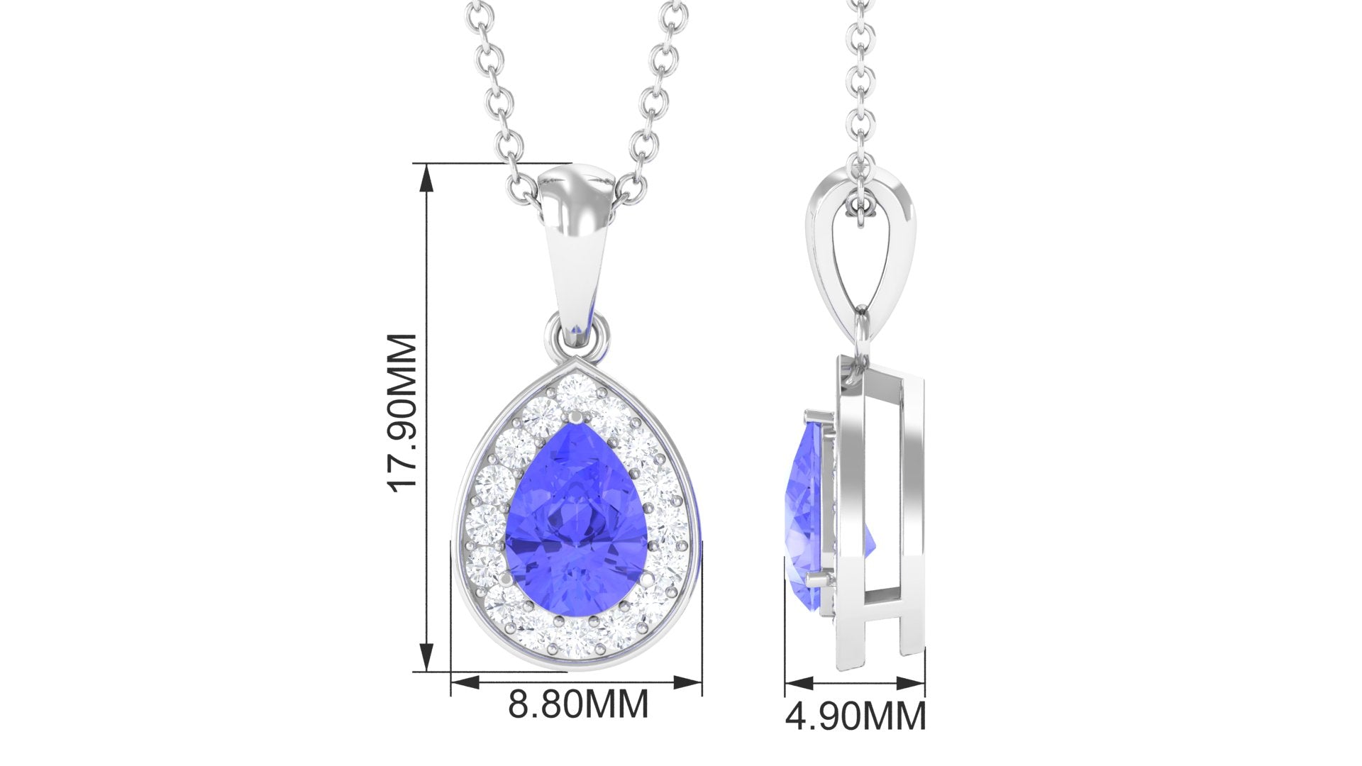 Tanzanite Teardrop Halo Pendant Necklace Tanzanite - ( AAA ) - Quality - Rosec Jewels