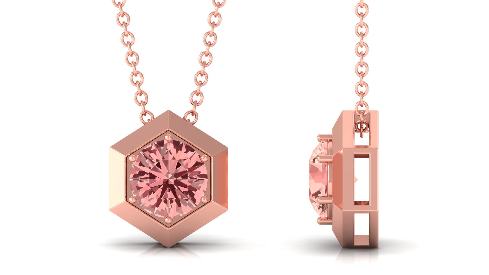 0.50 CT Morganite Hexagon Shape Pendant Necklace Morganite - ( AAA ) - Quality - Rosec Jewels