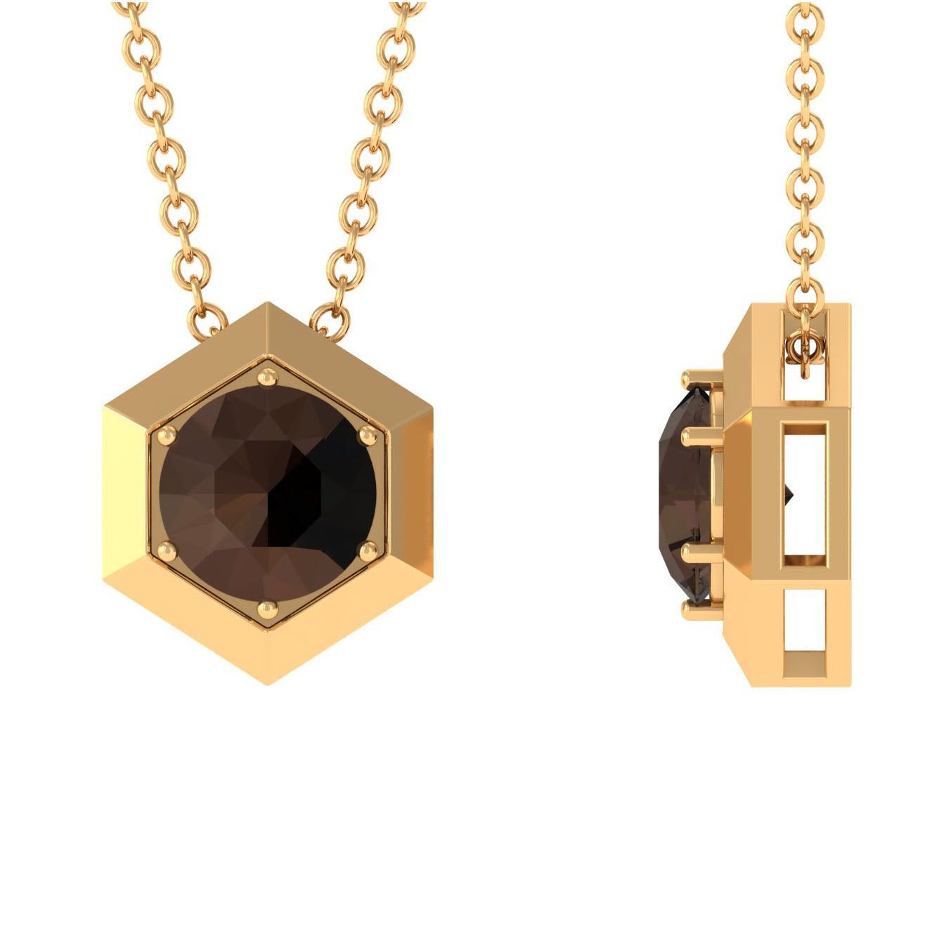 3/4 CT Solitaire Smoky Quartz Gold Hexagon Pendant Necklace Smoky Quartz - ( AAA ) - Quality - Rosec Jewels