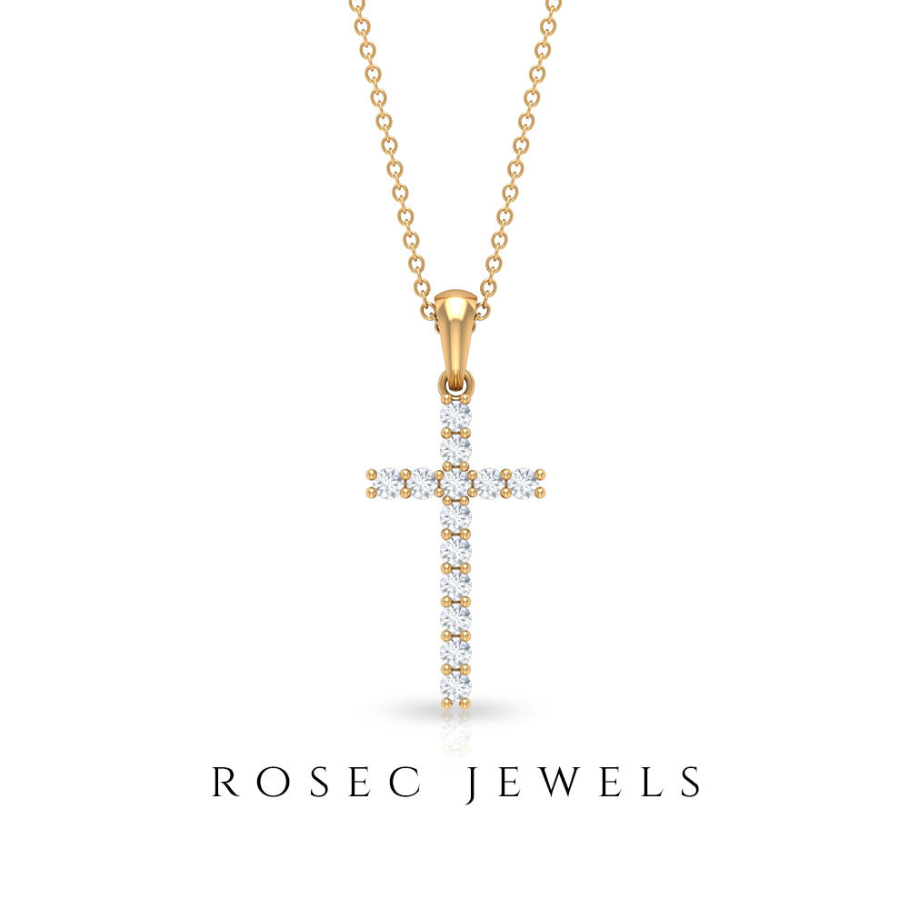 Natural Diamond Cross Pendant Necklace Diamond - ( HI-SI ) - Color and Clarity - Rosec Jewels