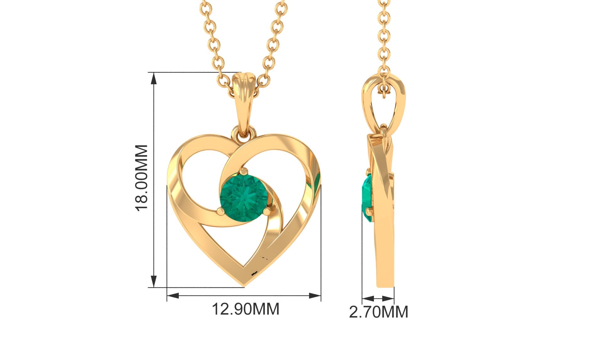 Open Heart Solitaire Emerald Pendant Necklace Emerald - ( AAA ) - Quality - Rosec Jewels