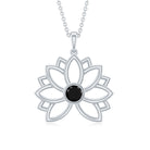 Lotus Flower Pendant with Bezel Set Black Onyx Solitaire Black Onyx - ( AAA ) - Quality - Rosec Jewels