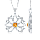 Lotus Flower Pendant with Bezel Set Citrine Solitaire Citrine - ( AAA ) - Quality - Rosec Jewels