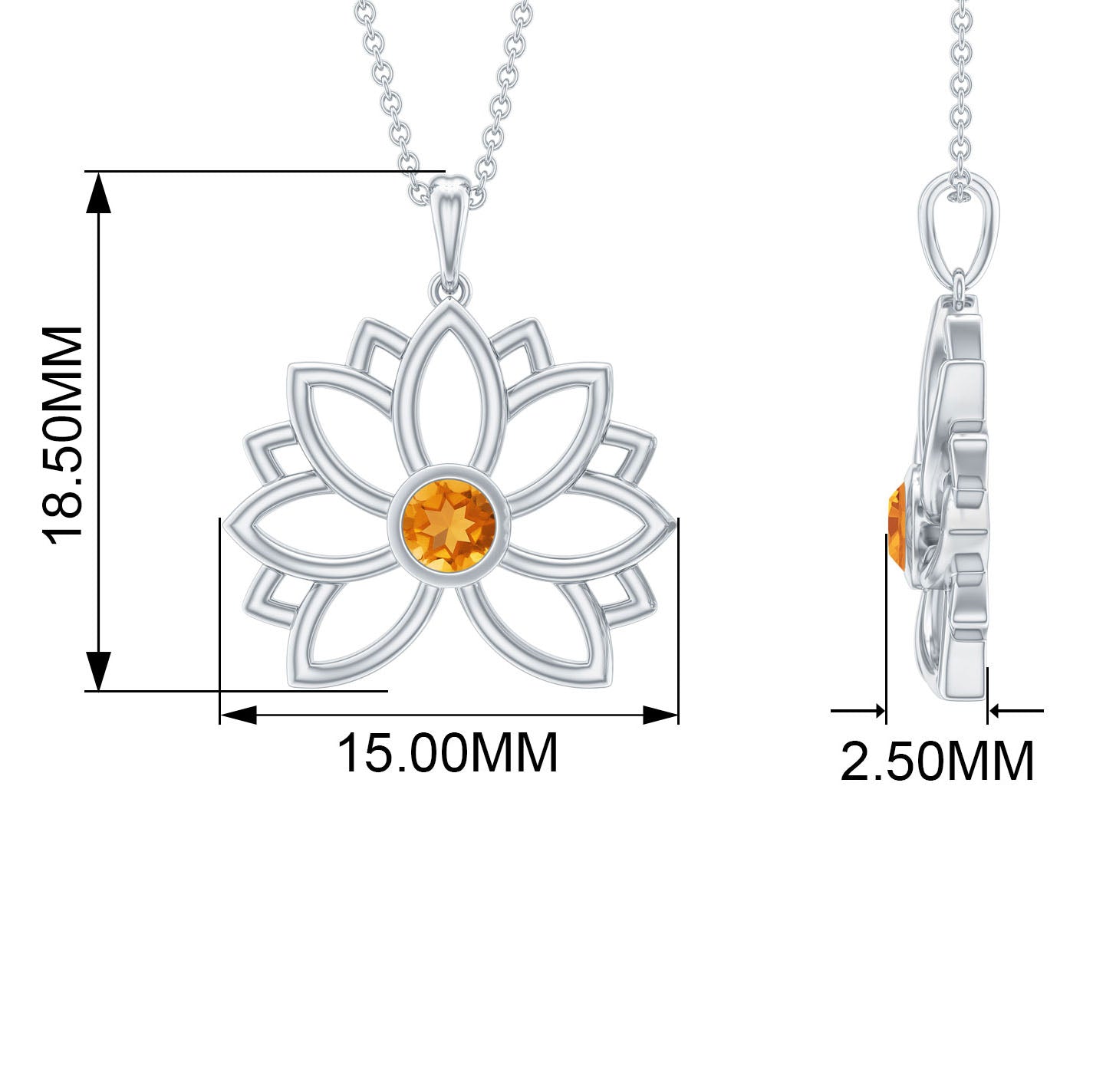 Lotus Flower Pendant with Bezel Set Citrine Solitaire Citrine - ( AAA ) - Quality - Rosec Jewels