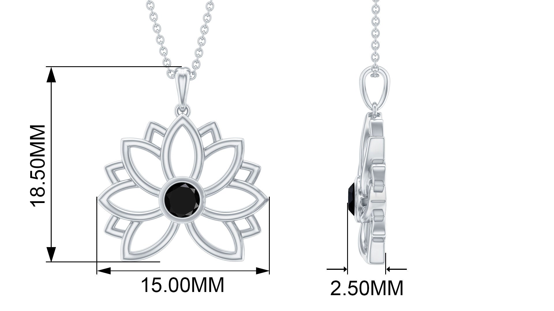 Round Cut Created Black Diamond Gold Lotus Flower Pendant Lab Created Black Diamond - ( AAAA ) - Quality - Rosec Jewels