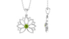 Gold Lotus Flower Pendant with 3 MM Round Cut Peridot Peridot - ( AAA ) - Quality - Rosec Jewels