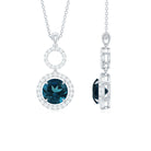 London Blue Topaz and Diamond Halo Dangle Pendant London Blue Topaz - ( AAA ) - Quality - Rosec Jewels