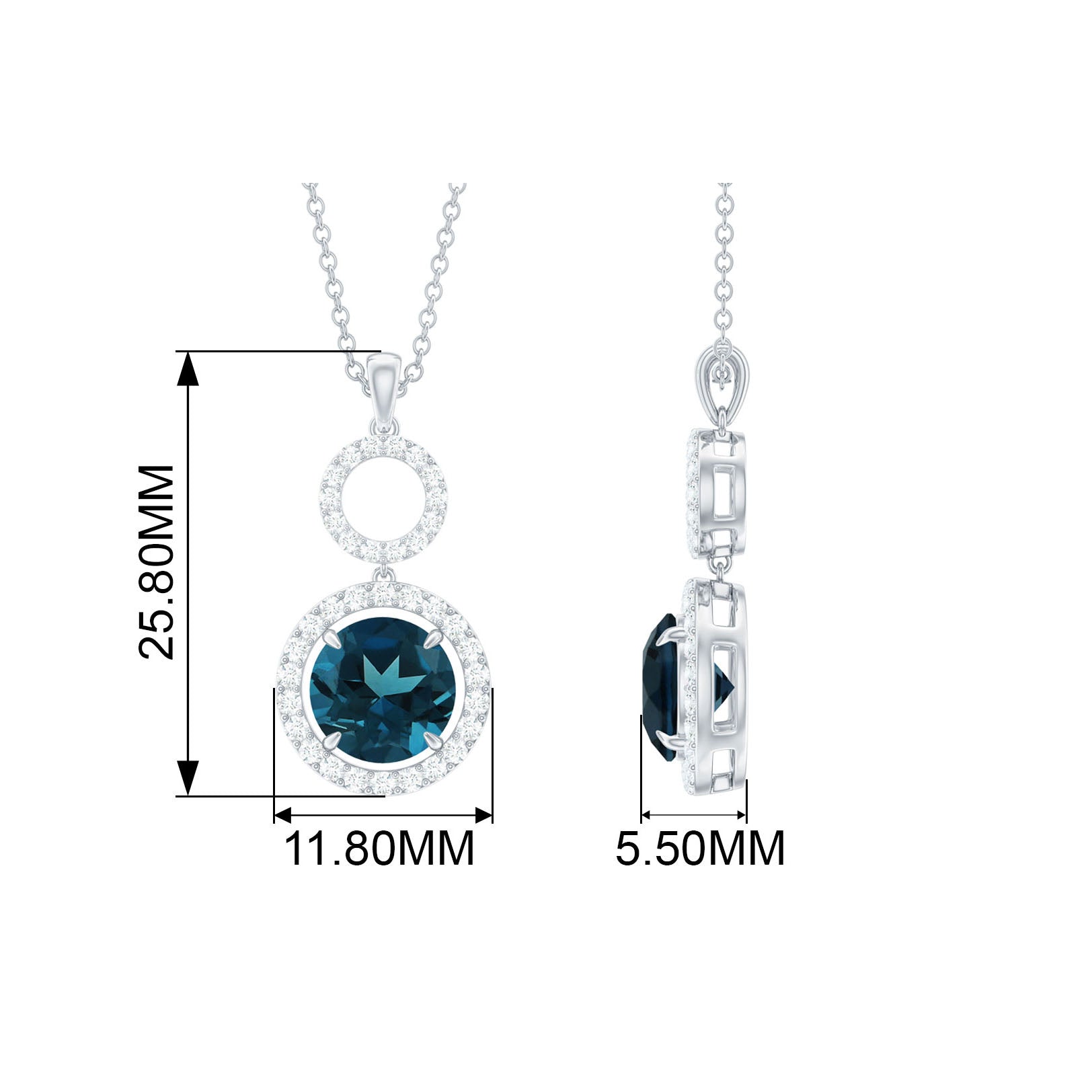 London Blue Topaz and Diamond Halo Dangle Pendant London Blue Topaz - ( AAA ) - Quality - Rosec Jewels