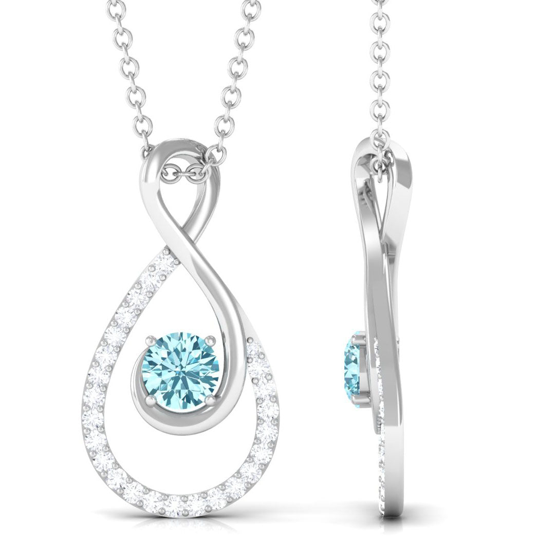 Aquamarine and Diamond Teardrop Pendant Necklace Aquamarine - ( AAA ) - Quality - Rosec Jewels