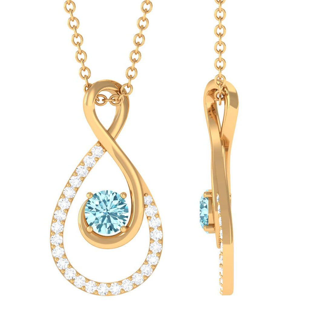 Aquamarine and Diamond Teardrop Pendant Necklace Aquamarine - ( AAA ) - Quality - Rosec Jewels