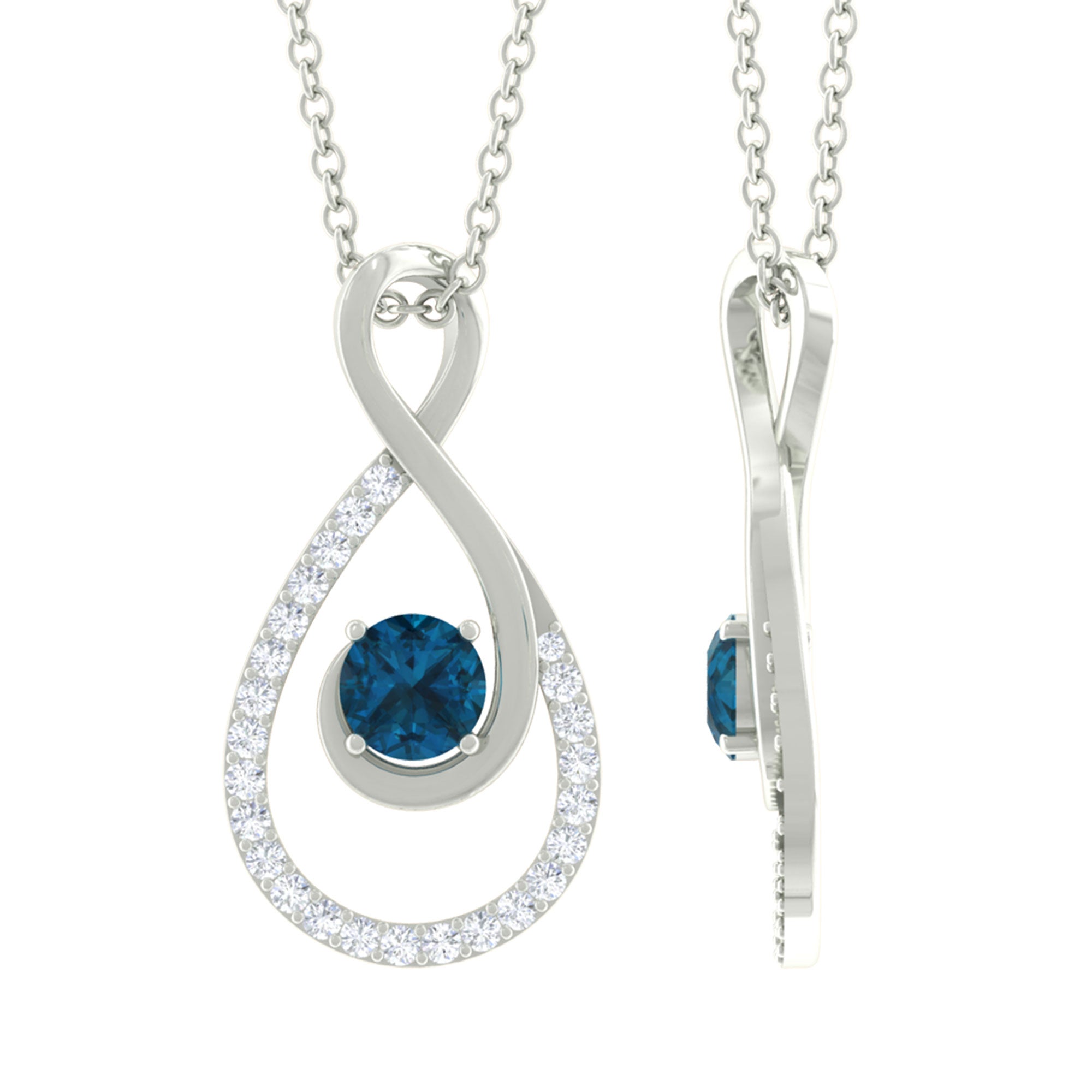 3/4 CT Teardrop Infinity London Blue Topaz Necklace with Diamond Accent London Blue Topaz - ( AAA ) - Quality - Rosec Jewels