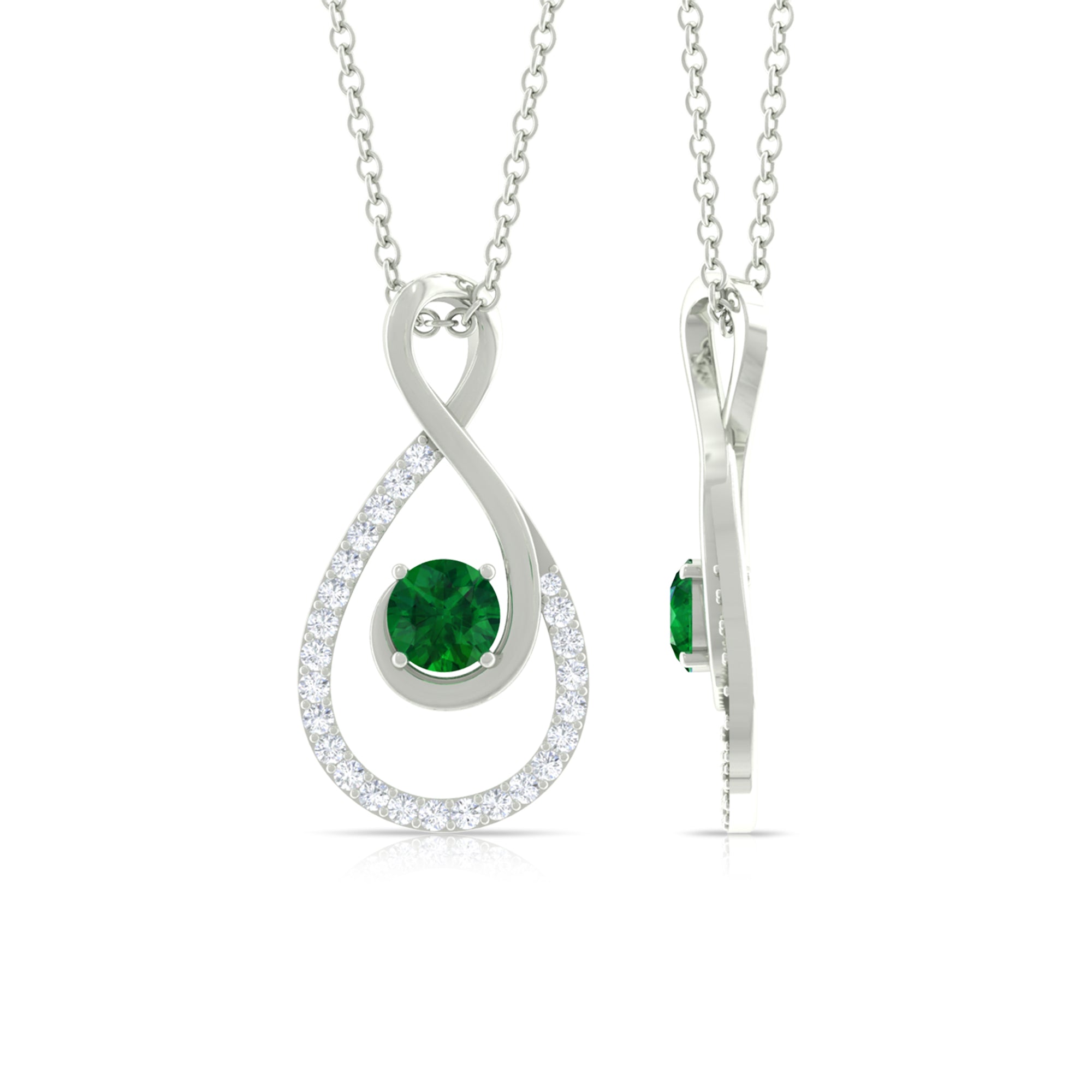 Elegant Emerald Infinity Pendant Necklace with Diamond Emerald - ( AAA ) - Quality - Rosec Jewels