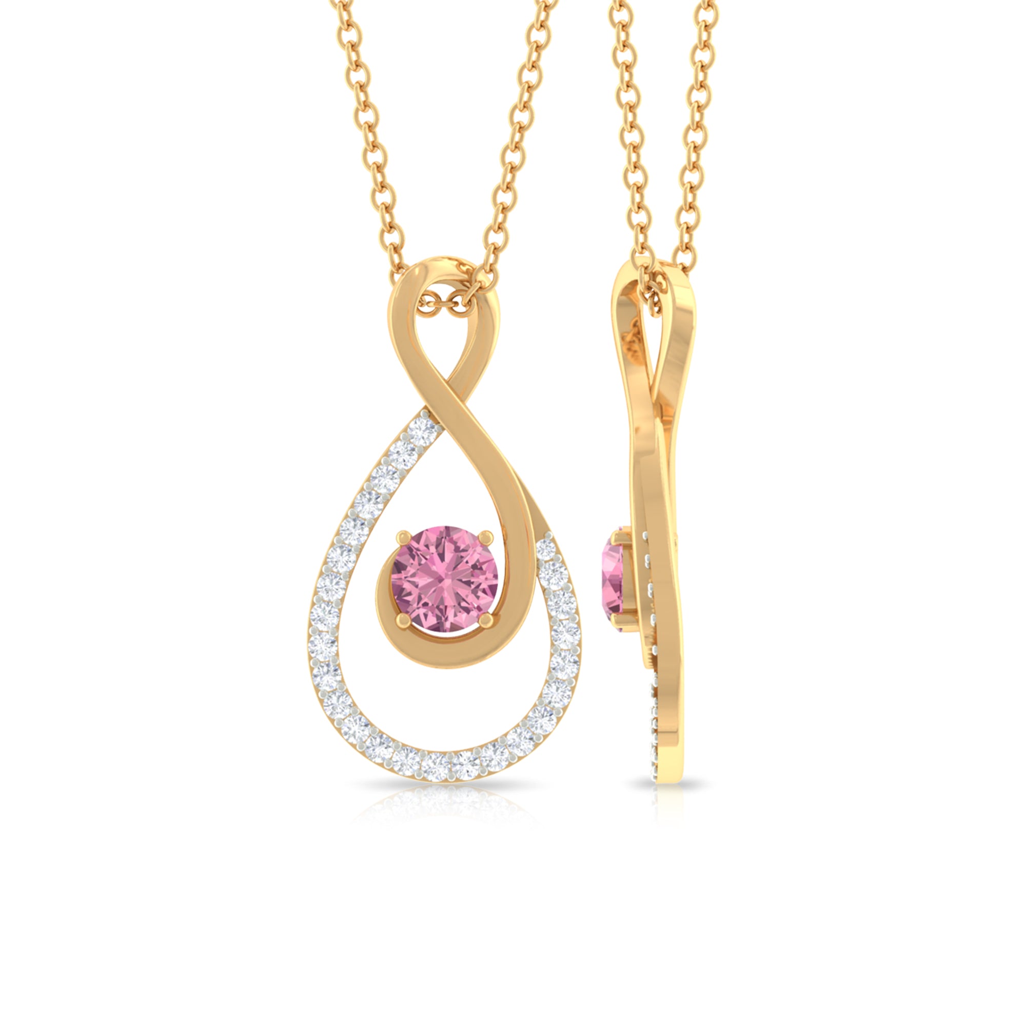 Pink Tourmaline and Diamond Teardrop Pendant Necklace Pink Tourmaline - ( AAA ) - Quality - Rosec Jewels