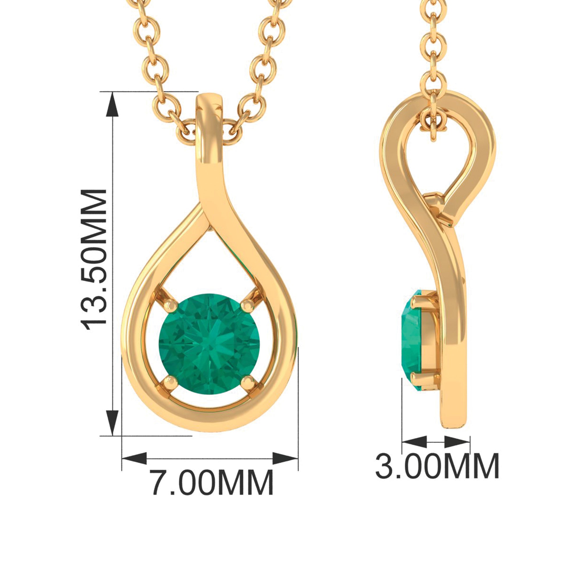 4 MM Round Cut Emerald Solitaire Gold Teardrop Pendant Emerald - ( AAA ) - Quality - Rosec Jewels