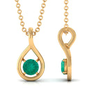 4 MM Round Cut Emerald Solitaire Gold Teardrop Pendant Emerald - ( AAA ) - Quality - Rosec Jewels