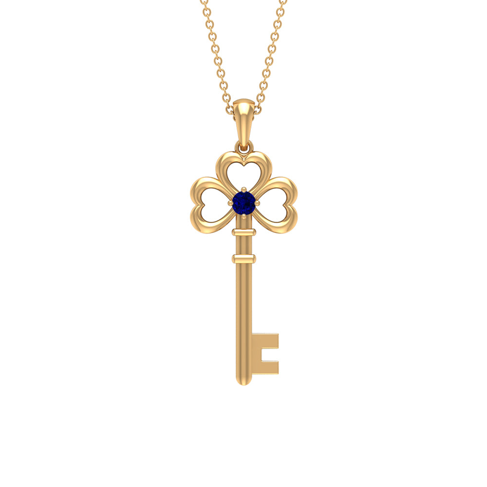 Cute Blue Sapphire Dangle Key Pendant Necklace Blue Sapphire - ( AAA ) - Quality - Rosec Jewels