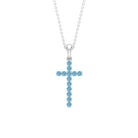 Cross Pendant Necklace For Women with 2 MM Aquamarine Aquamarine - ( AAA ) - Quality - Rosec Jewels