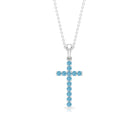 Cross Pendant Necklace For Women with 2 MM Aquamarine Aquamarine - ( AAA ) - Quality - Rosec Jewels