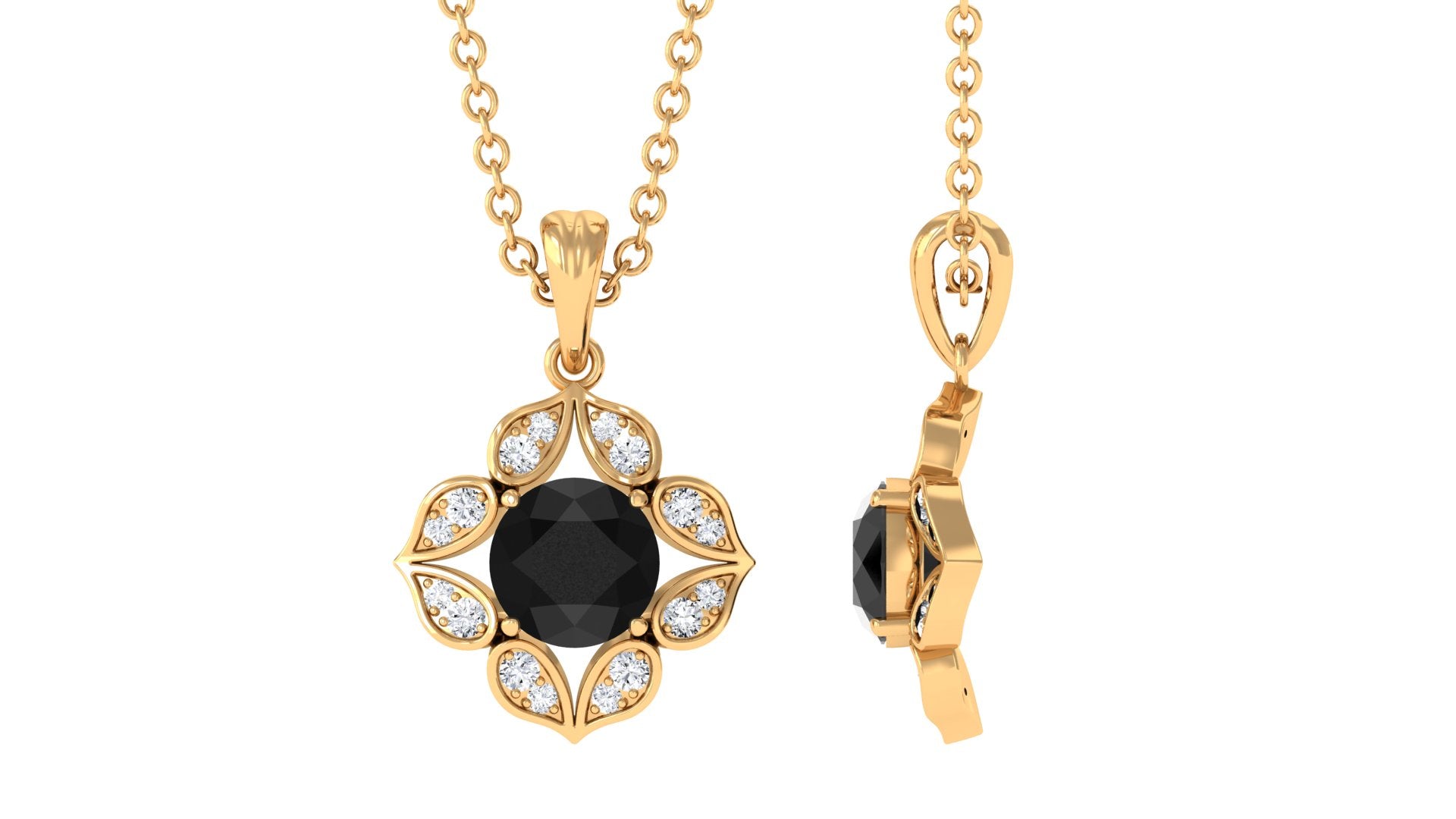 Genuine Black Onyx and Diamond Bridal Pendant Necklace Black Onyx - ( AAA ) - Quality - Rosec Jewels