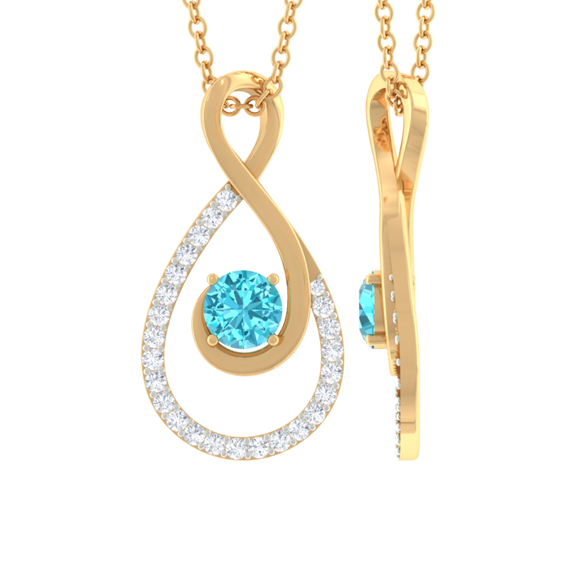 Swiss Blue Topaz and Diamond Teardrop Pendant Necklace Swiss Blue Topaz - ( AAA ) - Quality - Rosec Jewels