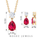 Classic Pear Shape Ruby Jewelry Set with Moissanite Ruby - ( AAA ) - Quality - Rosec Jewels