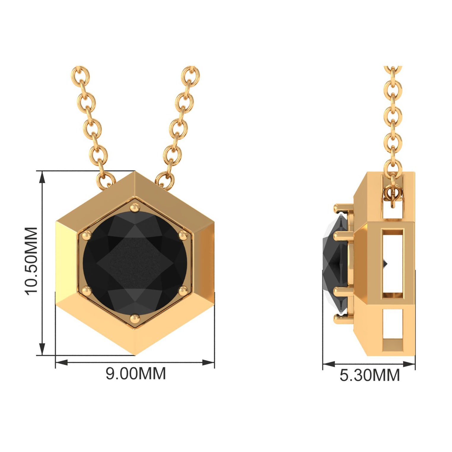 1.25 CT Natural Black Onyx Solitaire Hexagon Pendant in Gold Black Onyx - ( AAA ) - Quality - Rosec Jewels