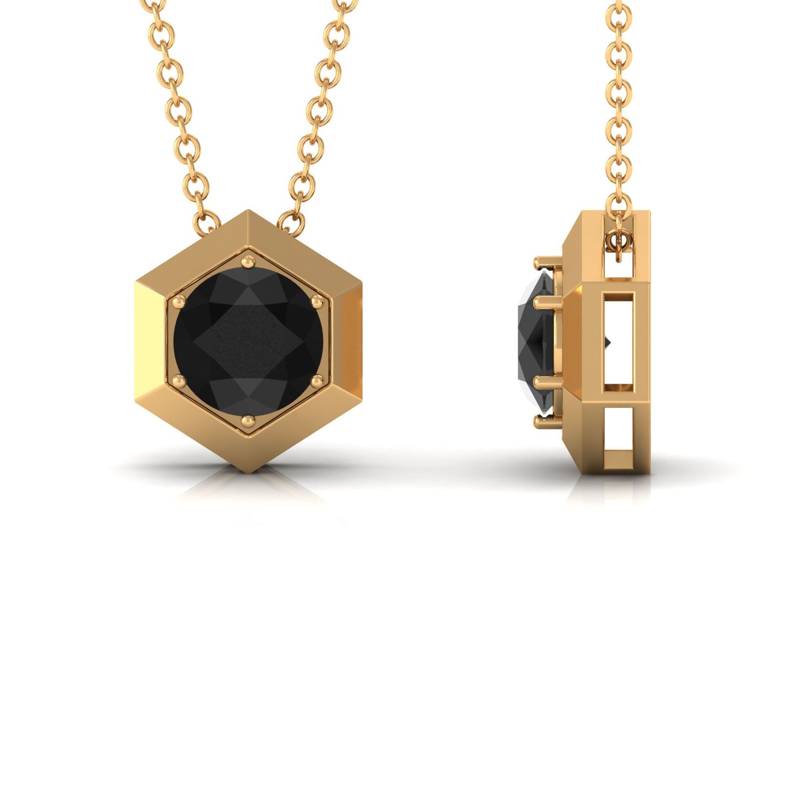 1.25 CT Natural Black Onyx Solitaire Hexagon Pendant in Gold Black Onyx - ( AAA ) - Quality - Rosec Jewels