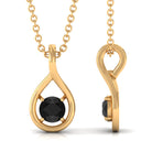 4 MM Black Onyx Solitaire and Gold Teardrop Pendant Black Onyx - ( AAA ) - Quality - Rosec Jewels