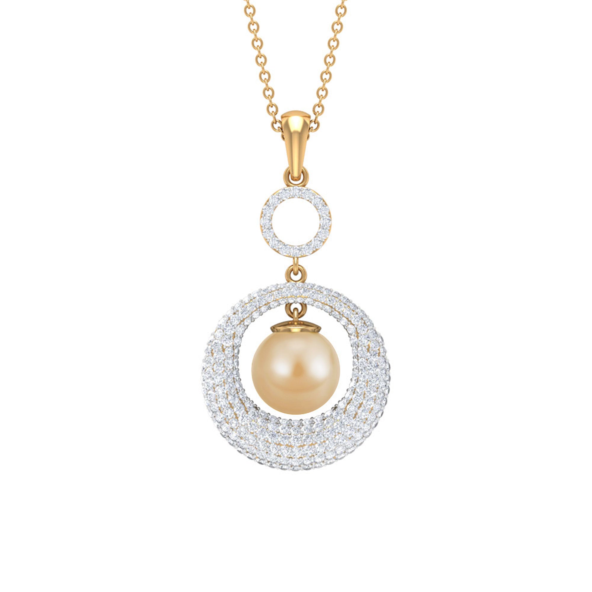 Round South Sea Pearl and Moissanite Dangle Pendant South Sea Pearl - ( AAA ) - Quality - Rosec Jewels