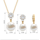 24 CT Moissanite Flower and Freshwater Pearl Drop Jewelry Set Freshwater Pearl - ( AAA ) - Quality - Rosec Jewels